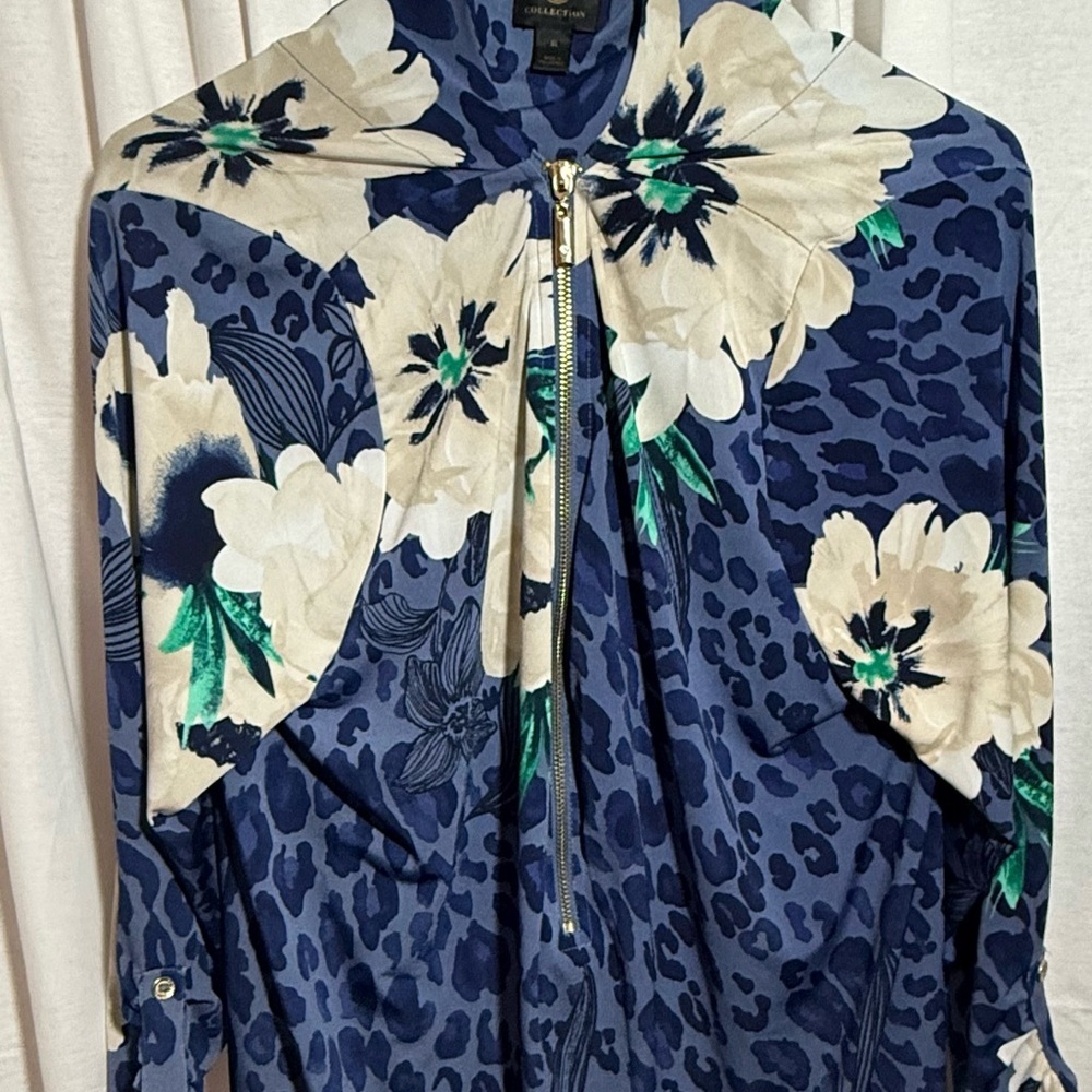JM Collection Blue Patterned Jacket 1/4 Zip